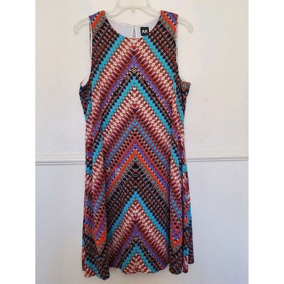 AK Anne Klein A Line Dress Multi Russet Colors Women's Size XL Lined Slip Dress - Picture 1 of 16